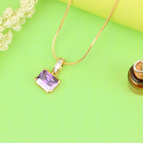 "Elegant Purple Emerald Cut Pendant with Gold Plated Baguette Bail, XPPT1779 - Picture 11 of 13
